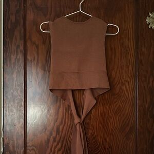 Chic Brown Tie-Back Sleeveless Top